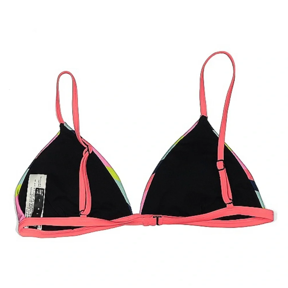 LEITH Bikini Top Pink Blue Striped Swim Large Bright Colorful